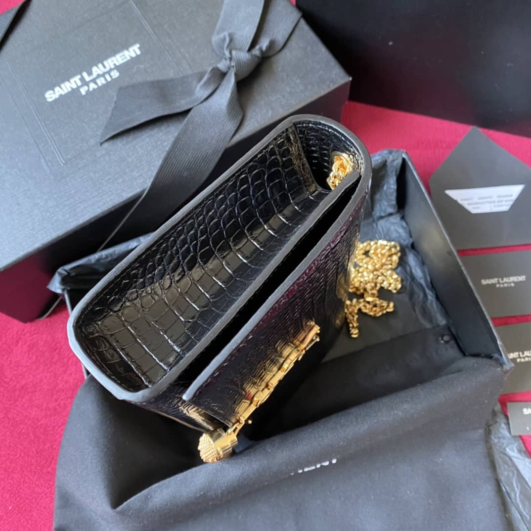 YSL Monogram Kate Tassel Embossed Crocodile Shiny Leather Cohotbag