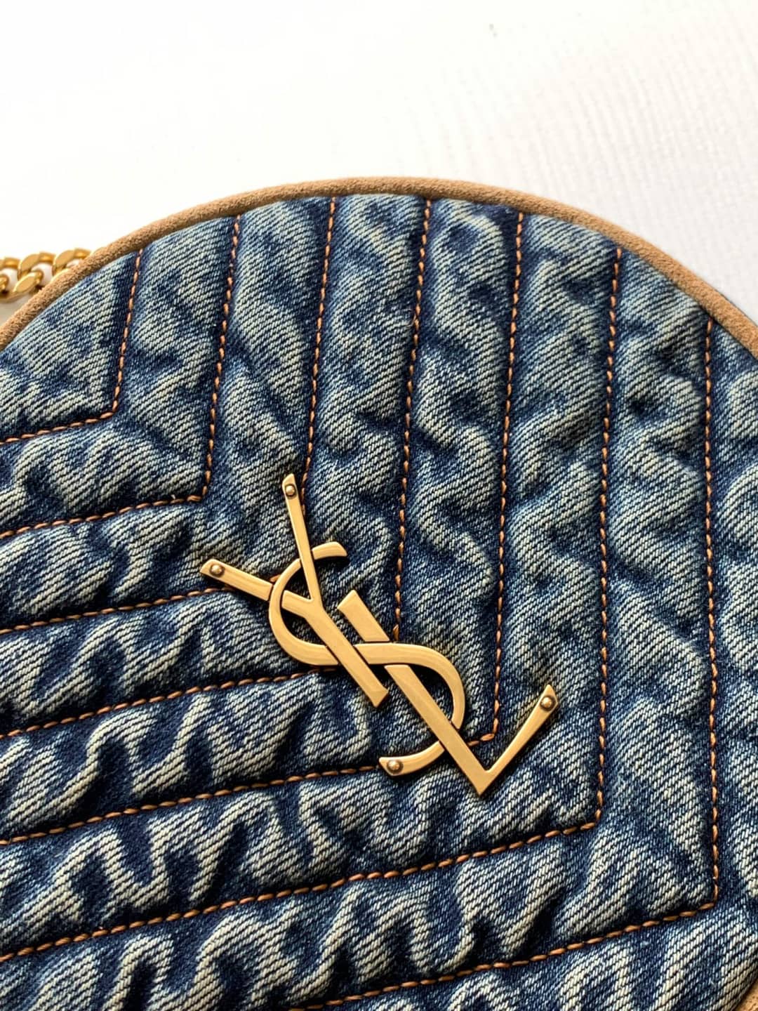 Saint Laurent YSL Vinyle Denim Quilted Round Bag