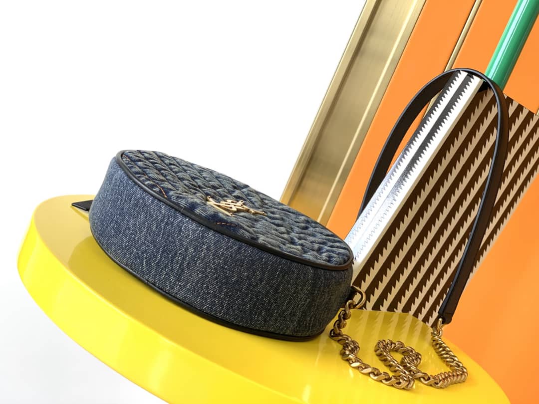 Saint Laurent YSL Vinyle Denim Quilted Round Bag