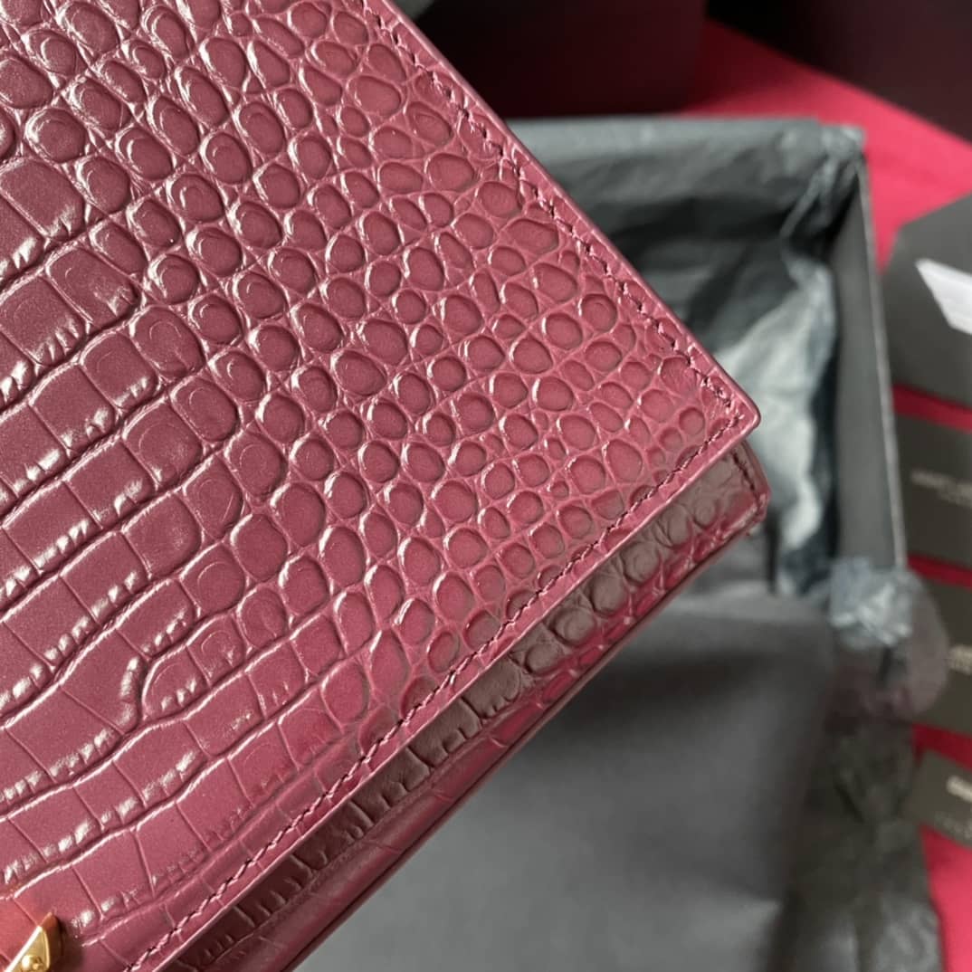 YSL Monogram Kate Tassel Embossed Crocodile Shiny Leather Cohotbag