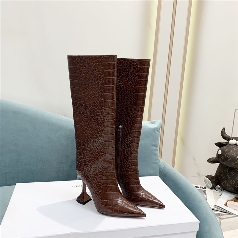 amina muaddi crocodile print boots