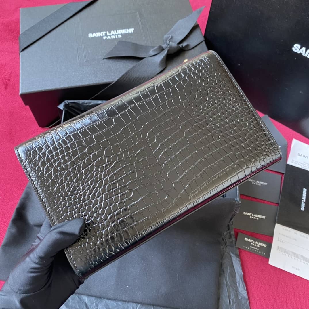 YSL Monogram Kate Tassel Embossed Crocodile Shiny Leather Cohotbag