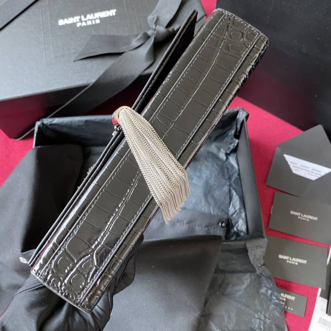 YSL Monogram Kate Tassel Embossed Crocodile Shiny Leather Cohotbag