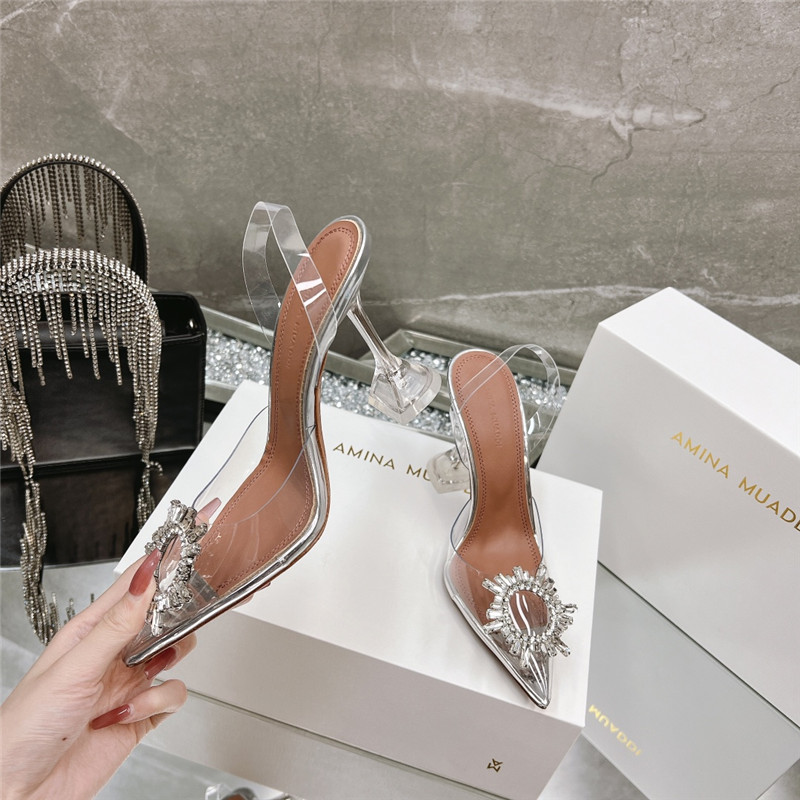 Amina Replica rhinestone buckle heeled slides