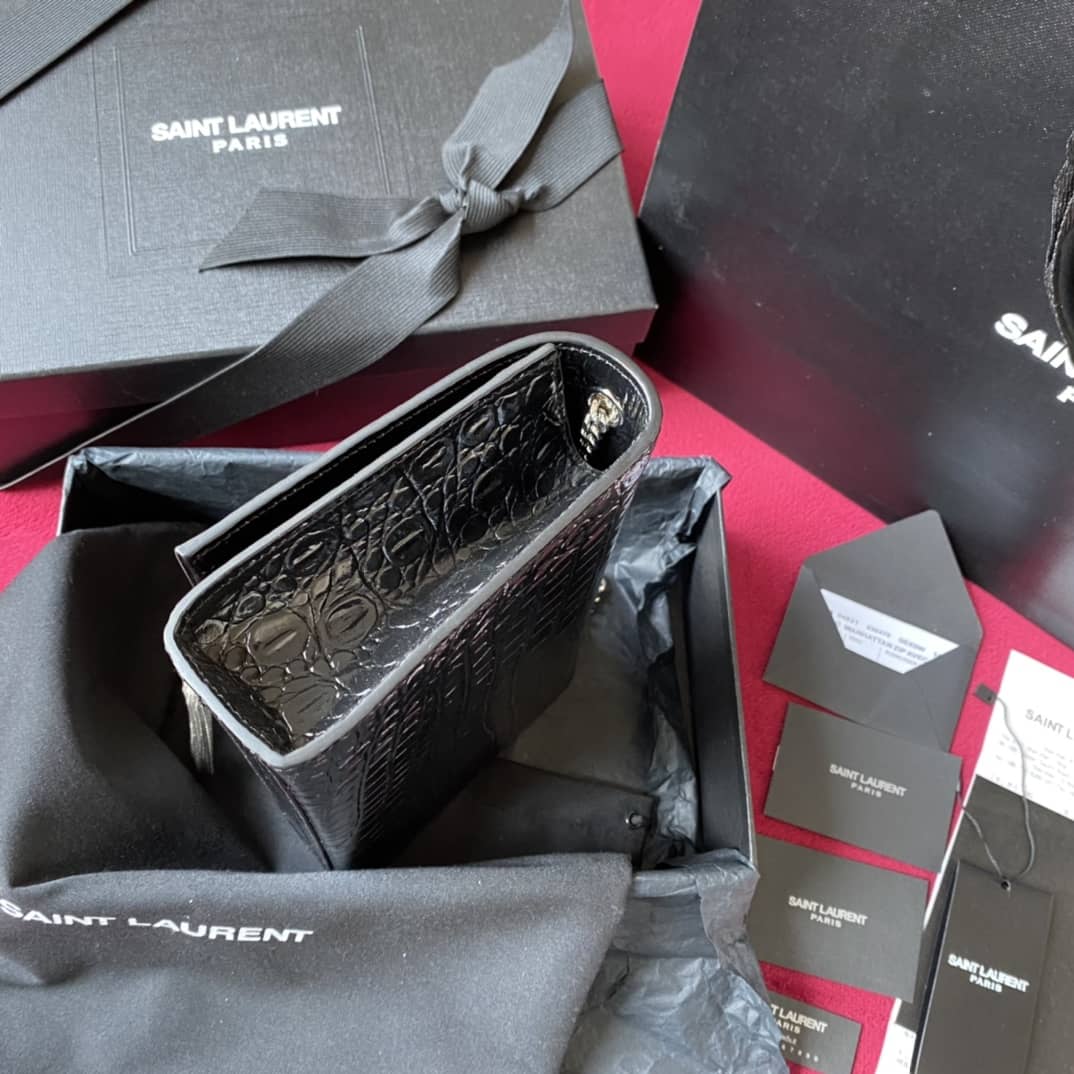 YSL Monogram Kate Tassel Embossed Crocodile Shiny Leather Cohotbag