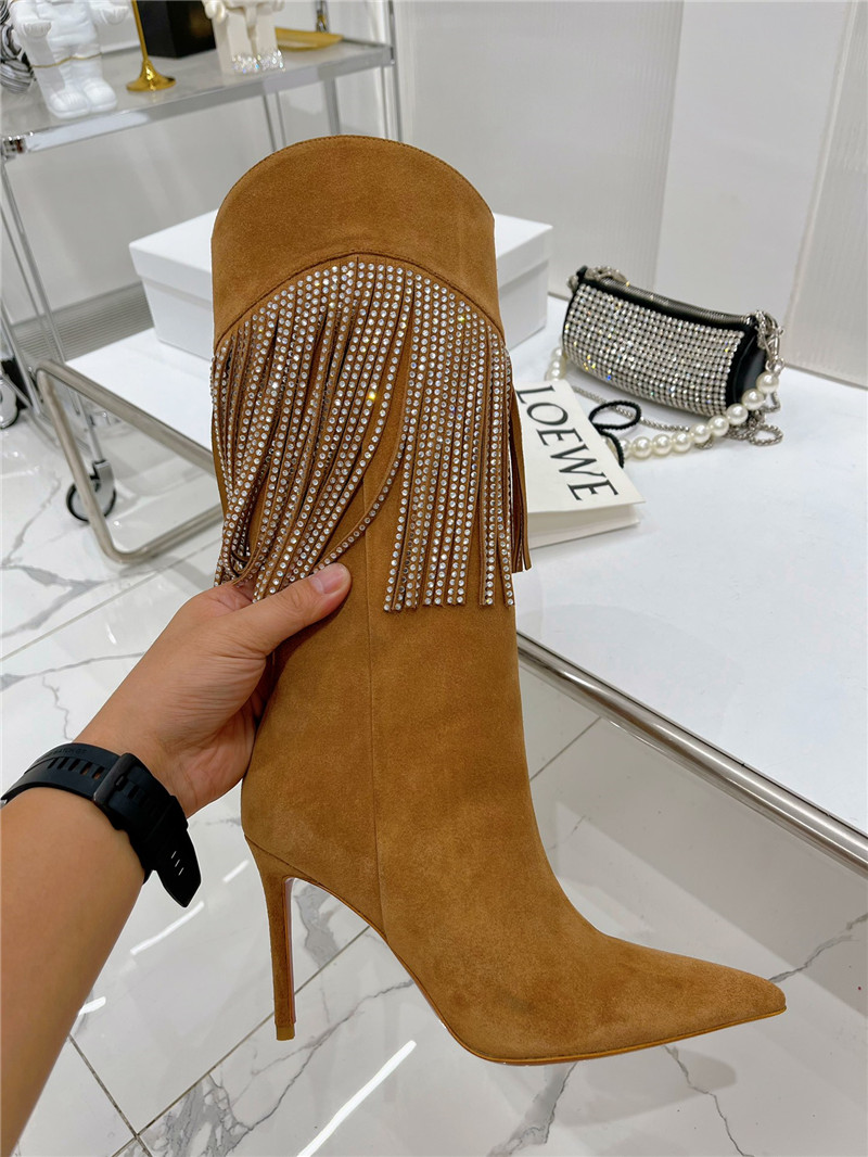 amina muaddi fringed long boots