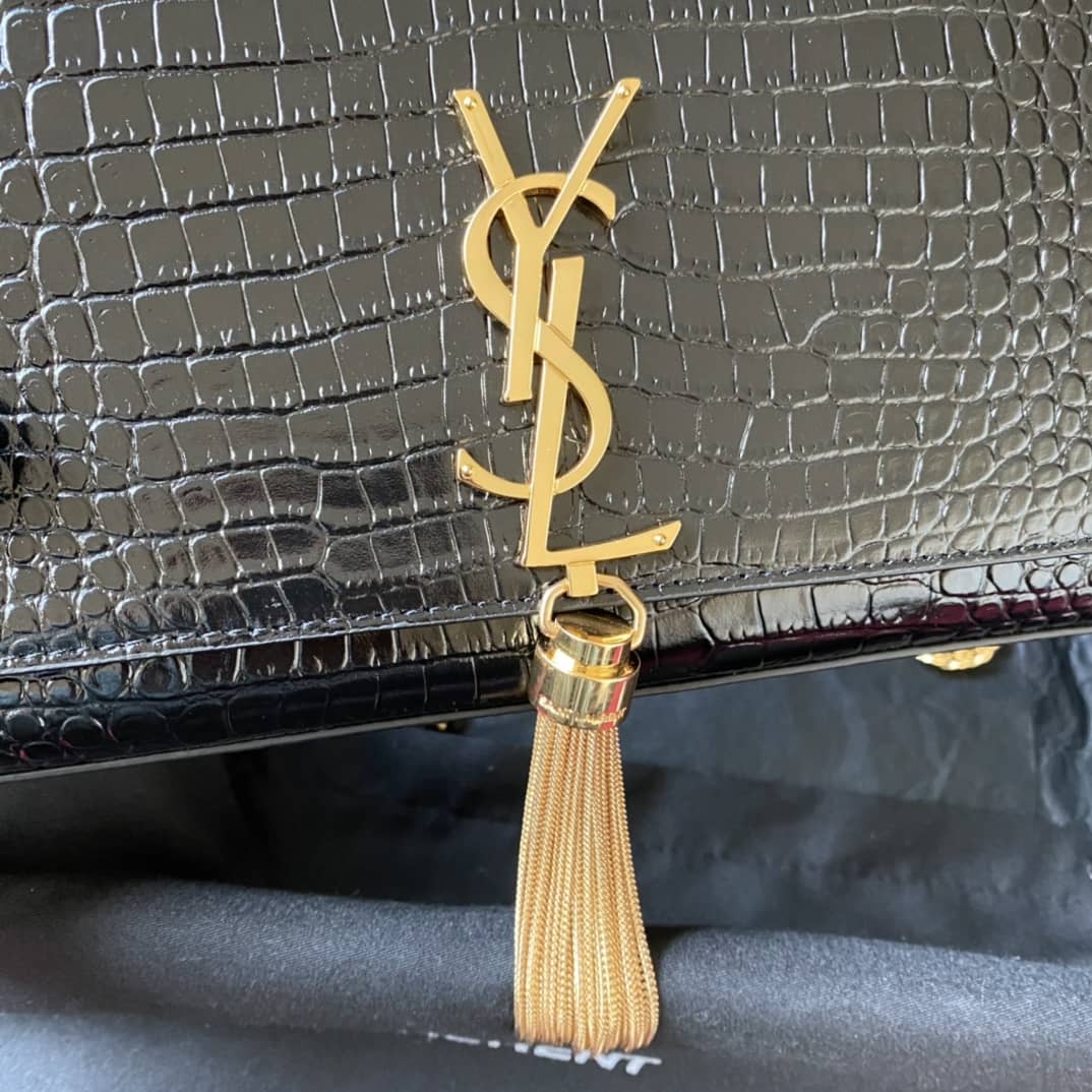 YSL Monogram Kate Tassel Embossed Crocodile Shiny Leather Cohotbag