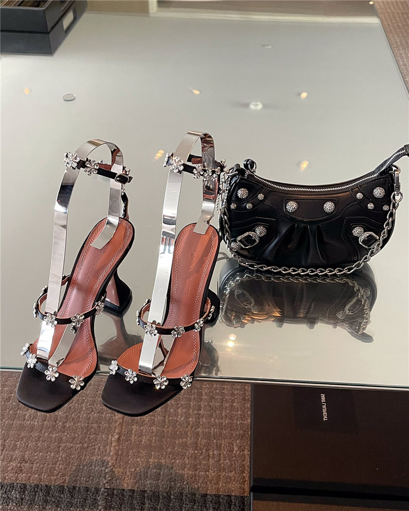 Amina Muaddi Floral Crystal Pumps Wineglass Heel Sandals