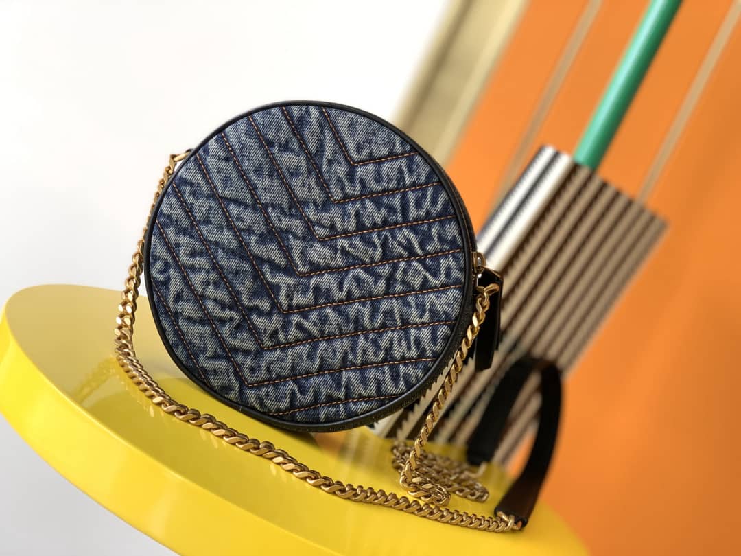 Saint Laurent YSL Vinyle Denim Quilted Round Bag