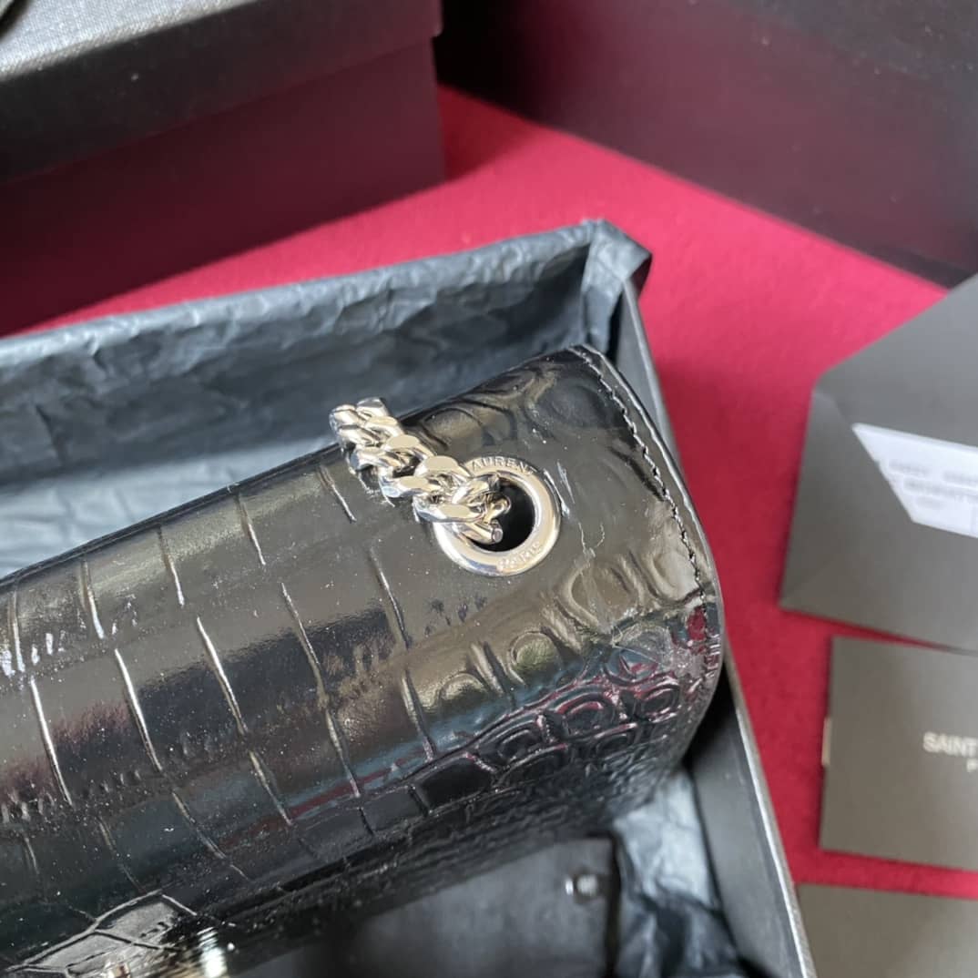 YSL Monogram Kate Tassel Embossed Crocodile Shiny Leather Cohotbag