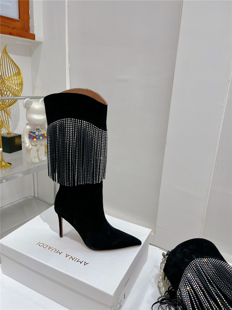 amina muaddi fringed long boots