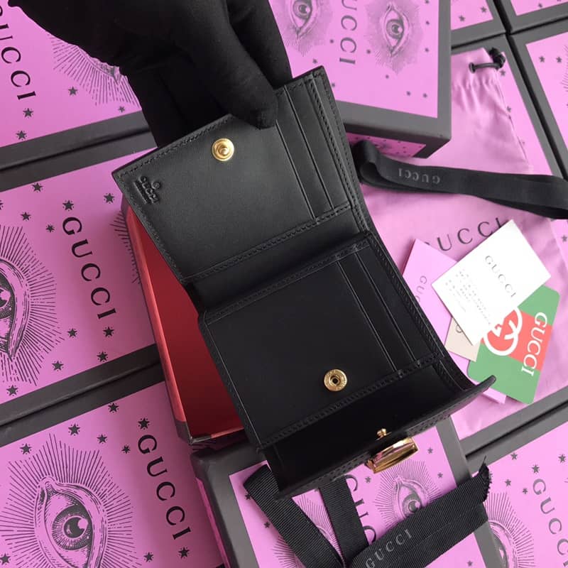 Gucci Short Button Cowhide Leather Wallet Black 476081