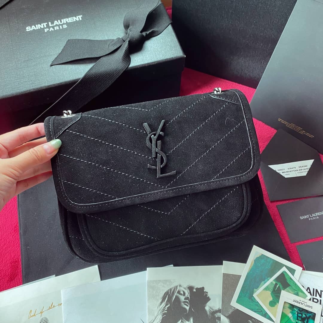 YSL Dupes Bags Niki Small In Frosted Leather Black Bag