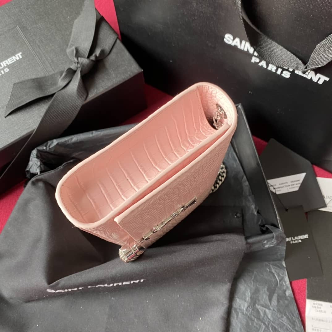 YSL Monogram Kate Tassel Embossed Crocodile Shiny Leather Cohotbag