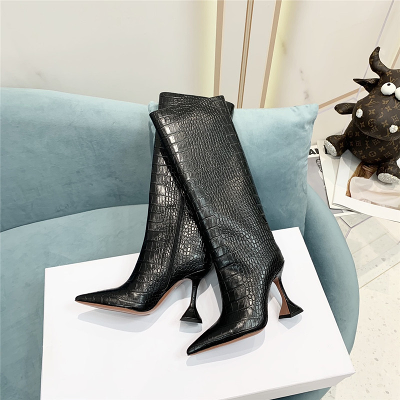 amina muaddi crocodile print boots