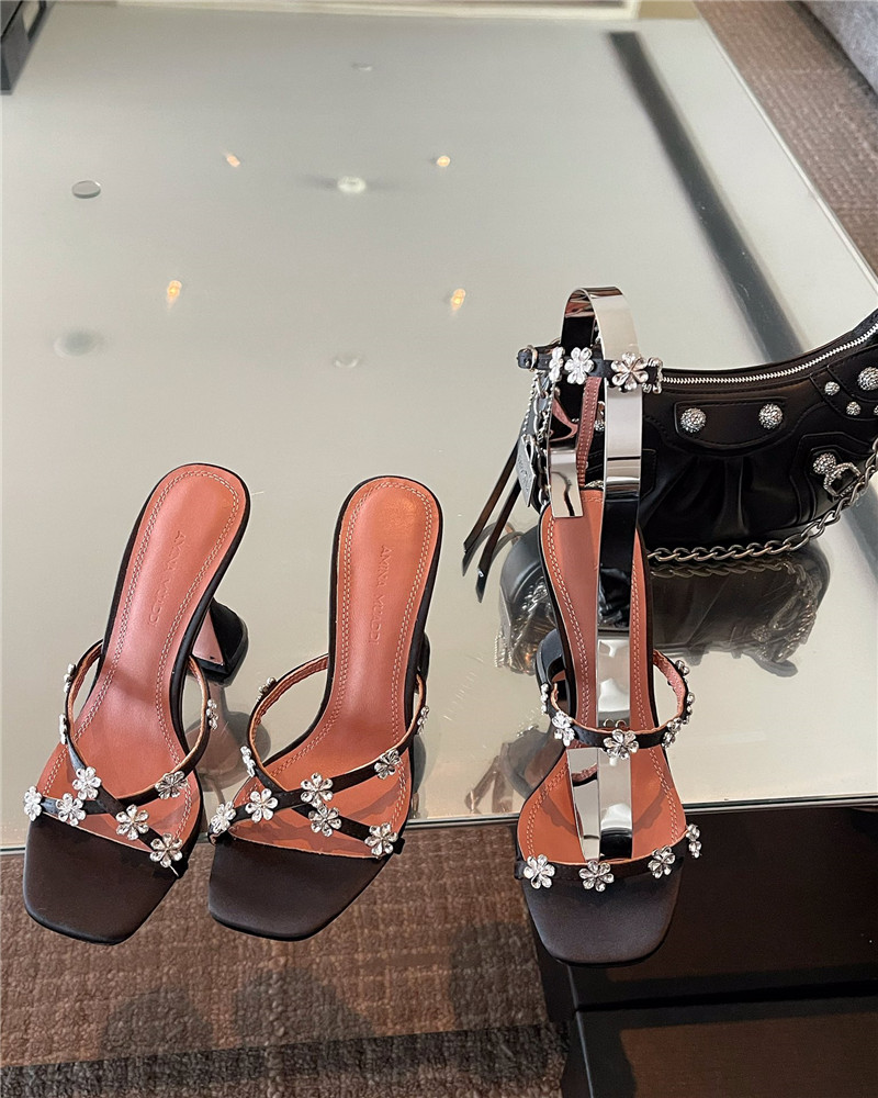 Amina Muaddi Crystal Heels Wine Glass Heel Sandals