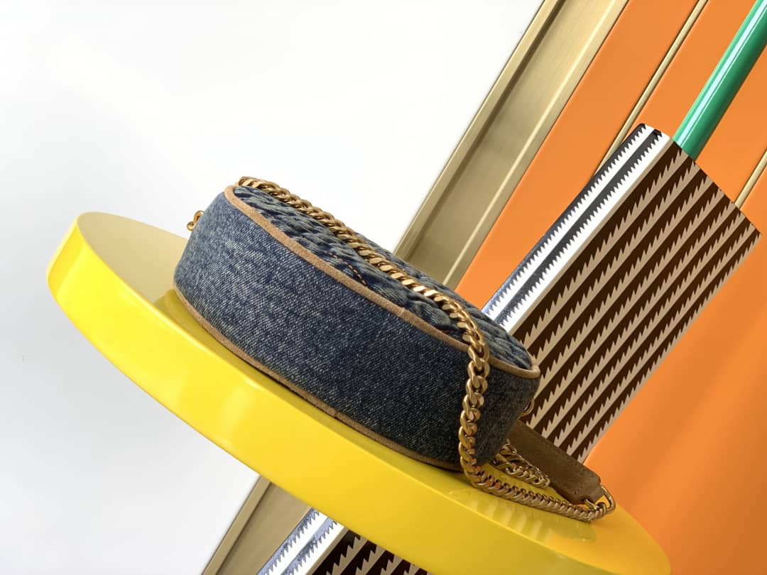 Saint Laurent YSL Vinyle Denim Quilted Round Bag