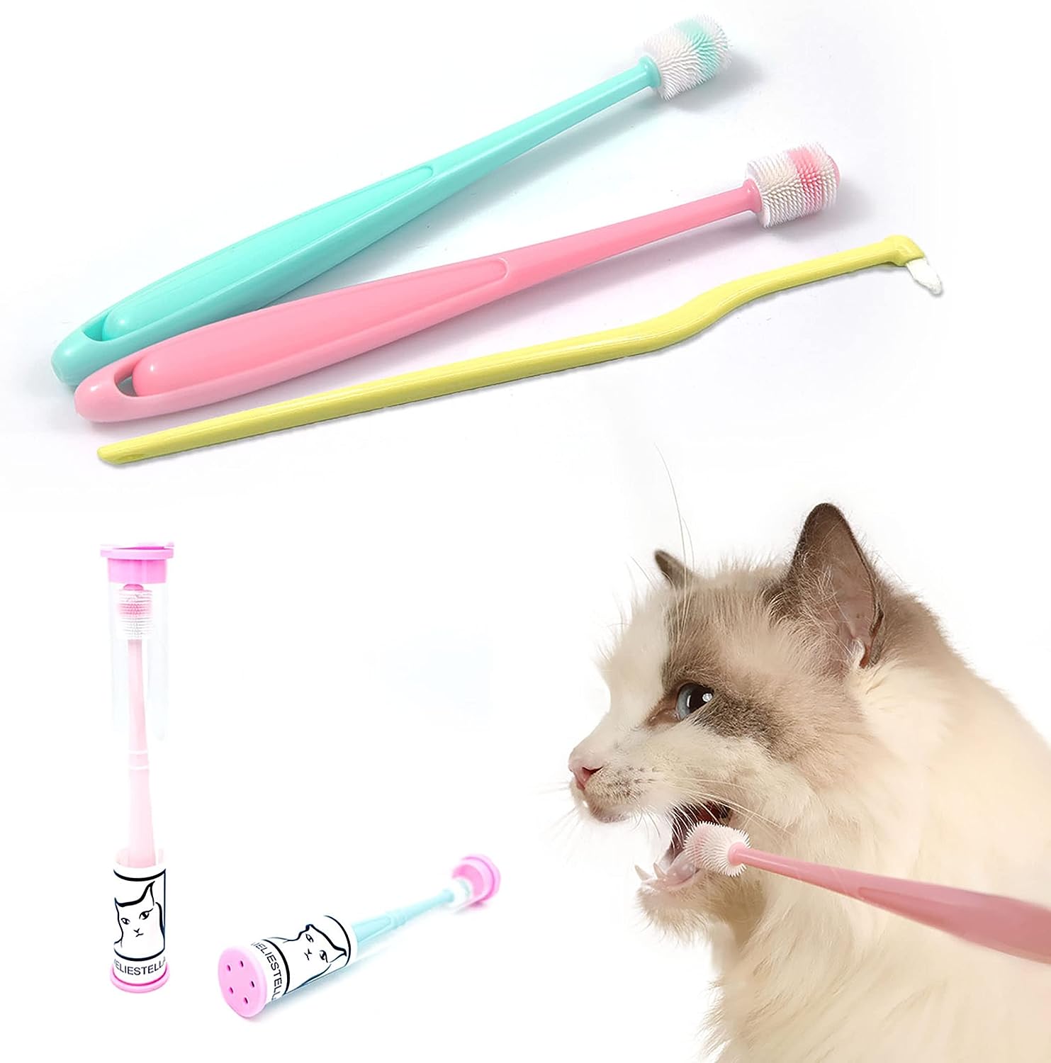 Emmeliestella Small dog & Cat Toothbrush 360 Degree Soft Silicone