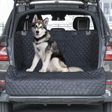 PETICON SUV Cargo Liner for Dogs, Waterproof Pet Cargo Cover Dog Seat Cover Mat for SUVs Sedans Vans with Bumper Flap Protector, Non-Slip, Large Size Universal Fit, Black