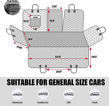 AULDEY Dog Car Seat Cover,Waterproof with Mesh Window and Storage Pocket,Durable Scratchproof Nonslip Dog Car Hammock with Universal Size Fits for Cars/Trucks/SUV