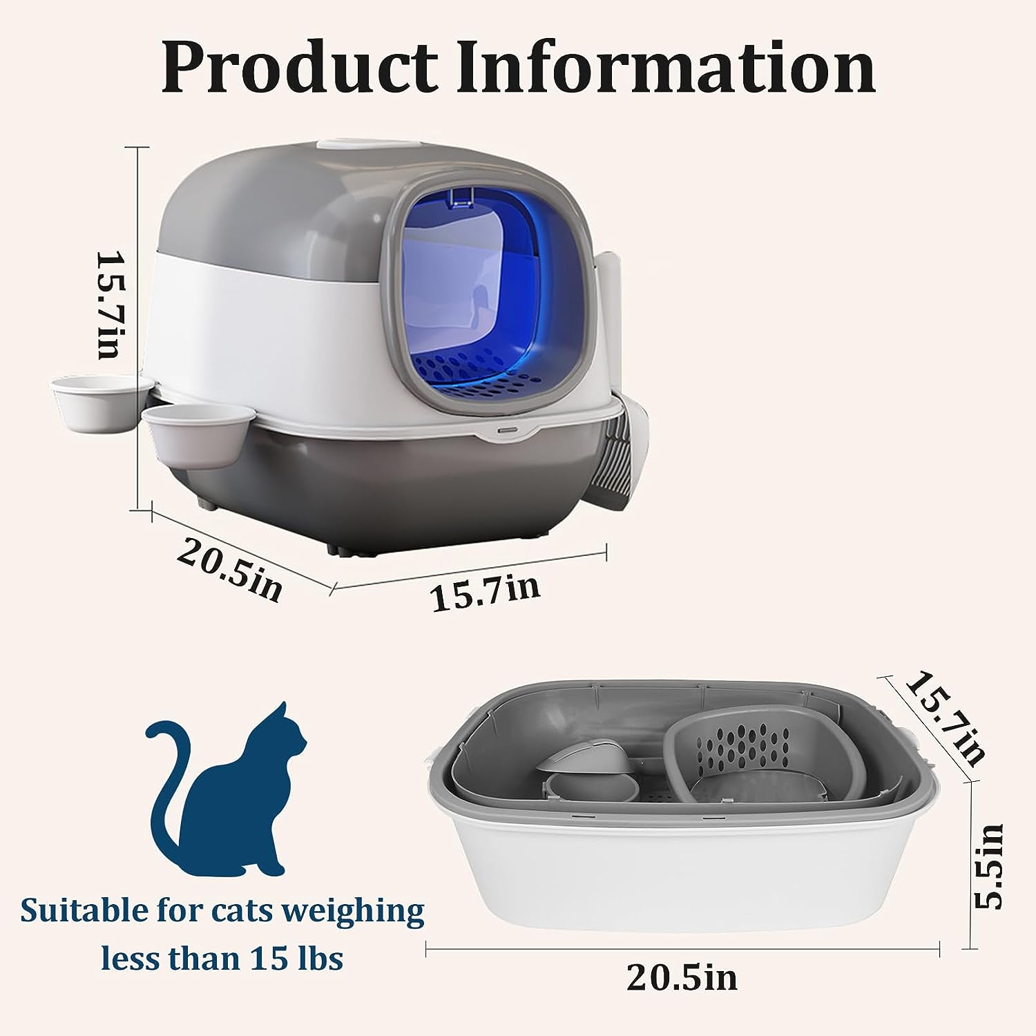 kathson Foldable Cat Litter Box with Lid Large Covered Cat Litter Box