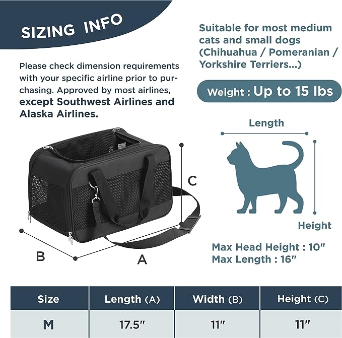 Lesure Cat Dog Carrier Airline Approved - Dog Carrier for Small Dogs Collapsible Soft Side TSA Approved Travel Pet Carrier for Car, Grey, 17.5x11x11