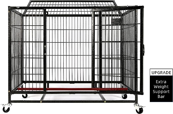 Homey Pet 37 inch Heavy Duty Dog Crate, Extra Strong Dog Cage for Medium Dog, Indoor High Anxiety Double Door Dog Crate on Wheels with Removable Tray