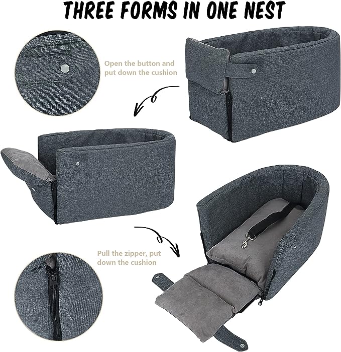 Cathpetic Dog Car Seat Pet Supplies - Travel Bags for Dogs Cats Portable Console Dog Car Seat Washable Dog Cat Booster Seat on Car Armrest Included Safety Tethers Perfect Car Seat for Dogs Cats