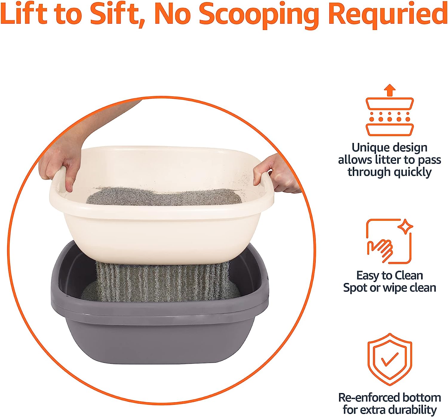 Amazon Basics Sifting Scoop-Free Easy-to-Clean Cat Litter Box, Large, Gray