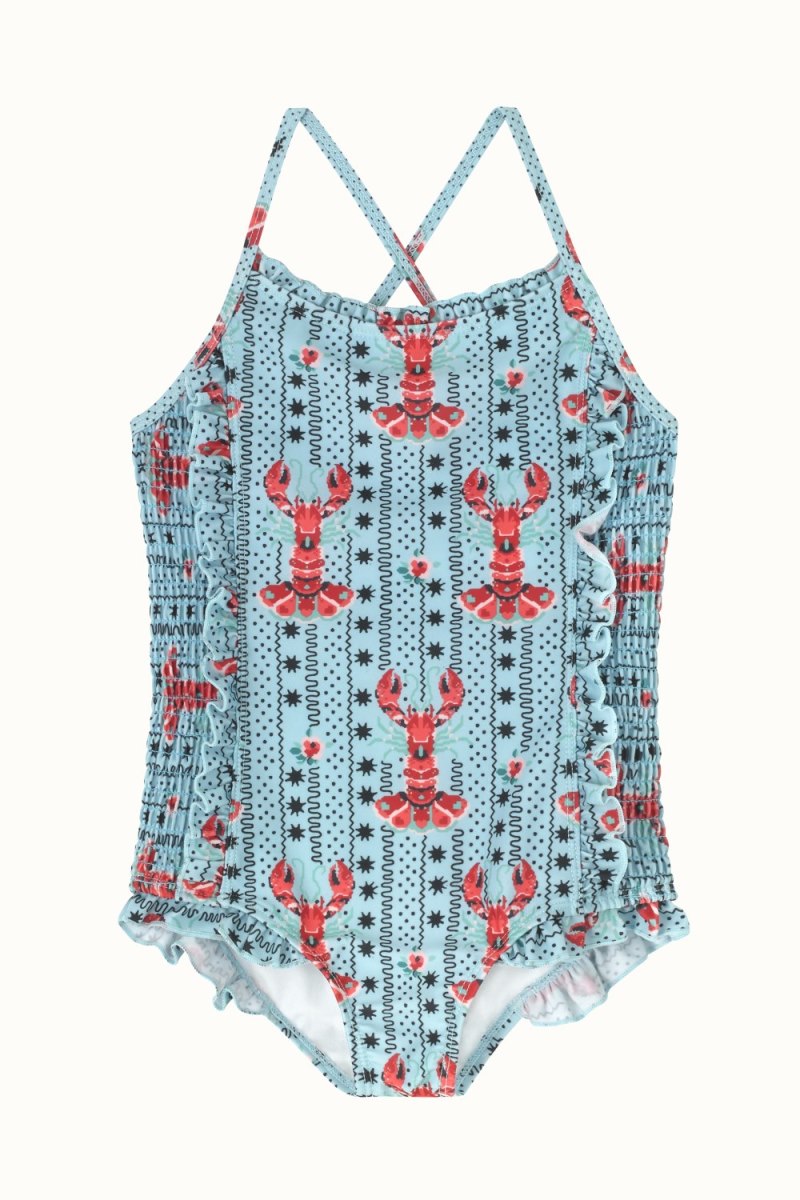 Lobster & Rose Printed Cross Back Swimsuit (1-10 Years)