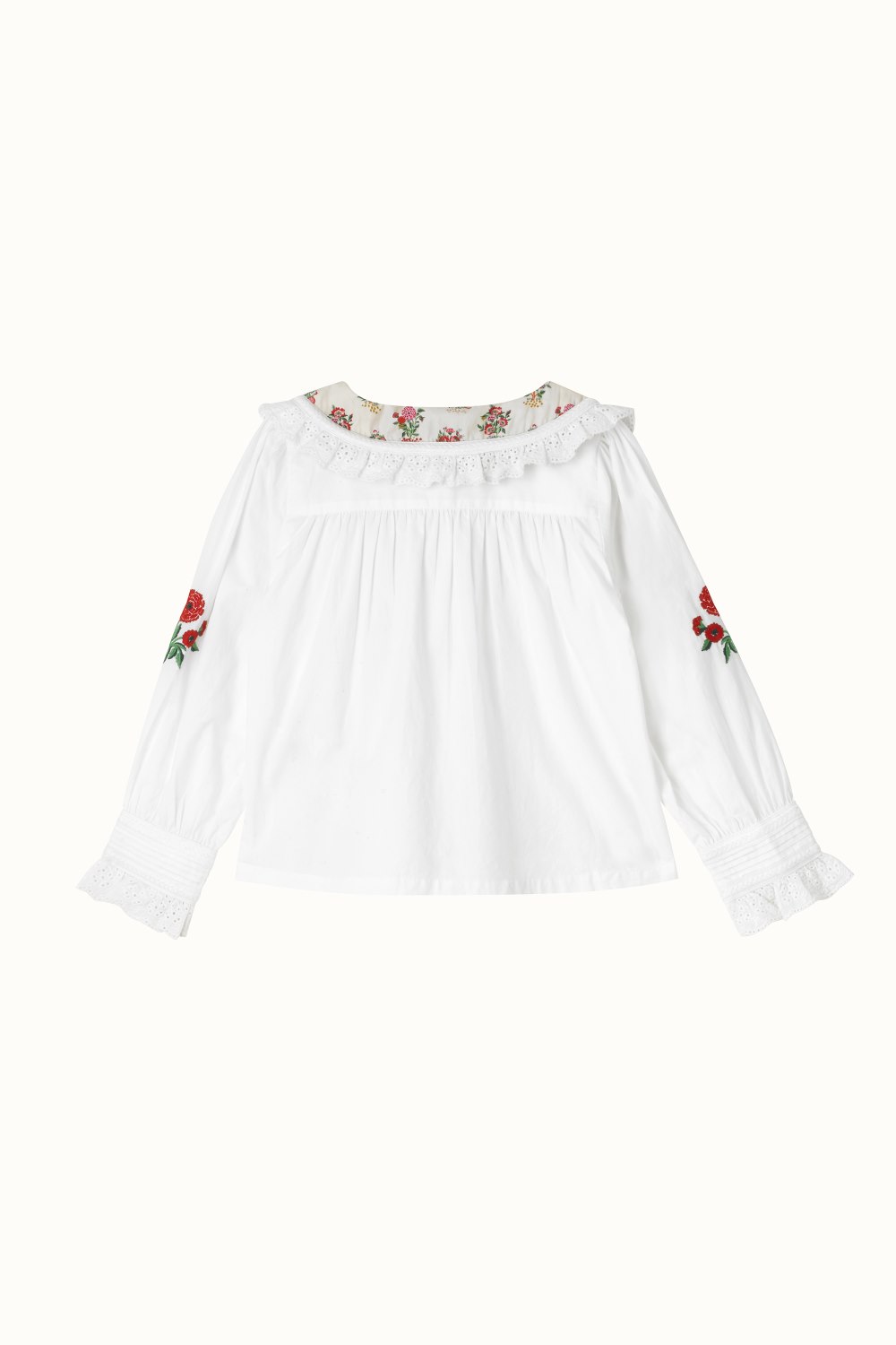 Carnation Embroidery Mini Ruffle Collar Blouse (1-10 Years)