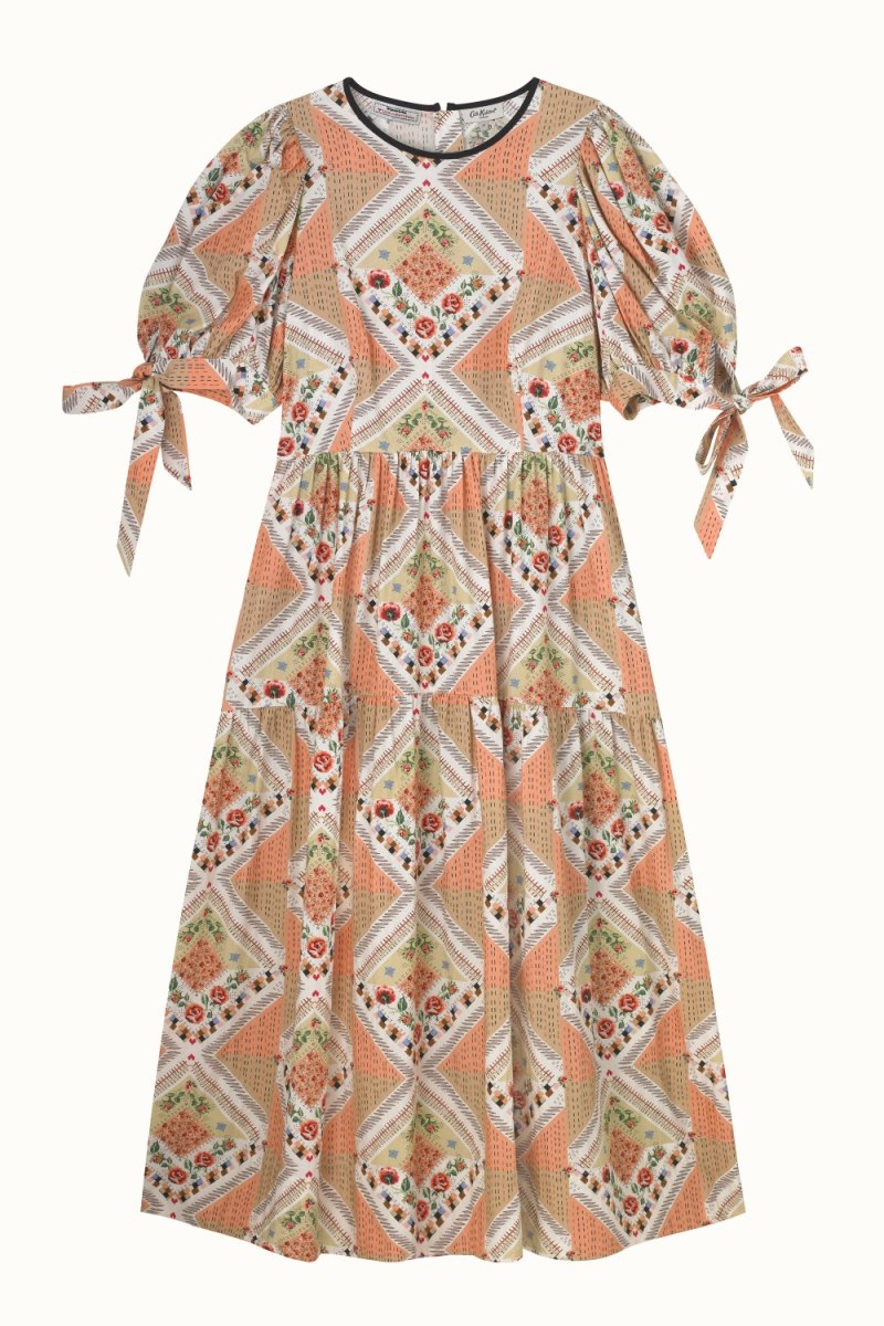 Patchwork Organic Short Sleeve Soft Waisted Dress