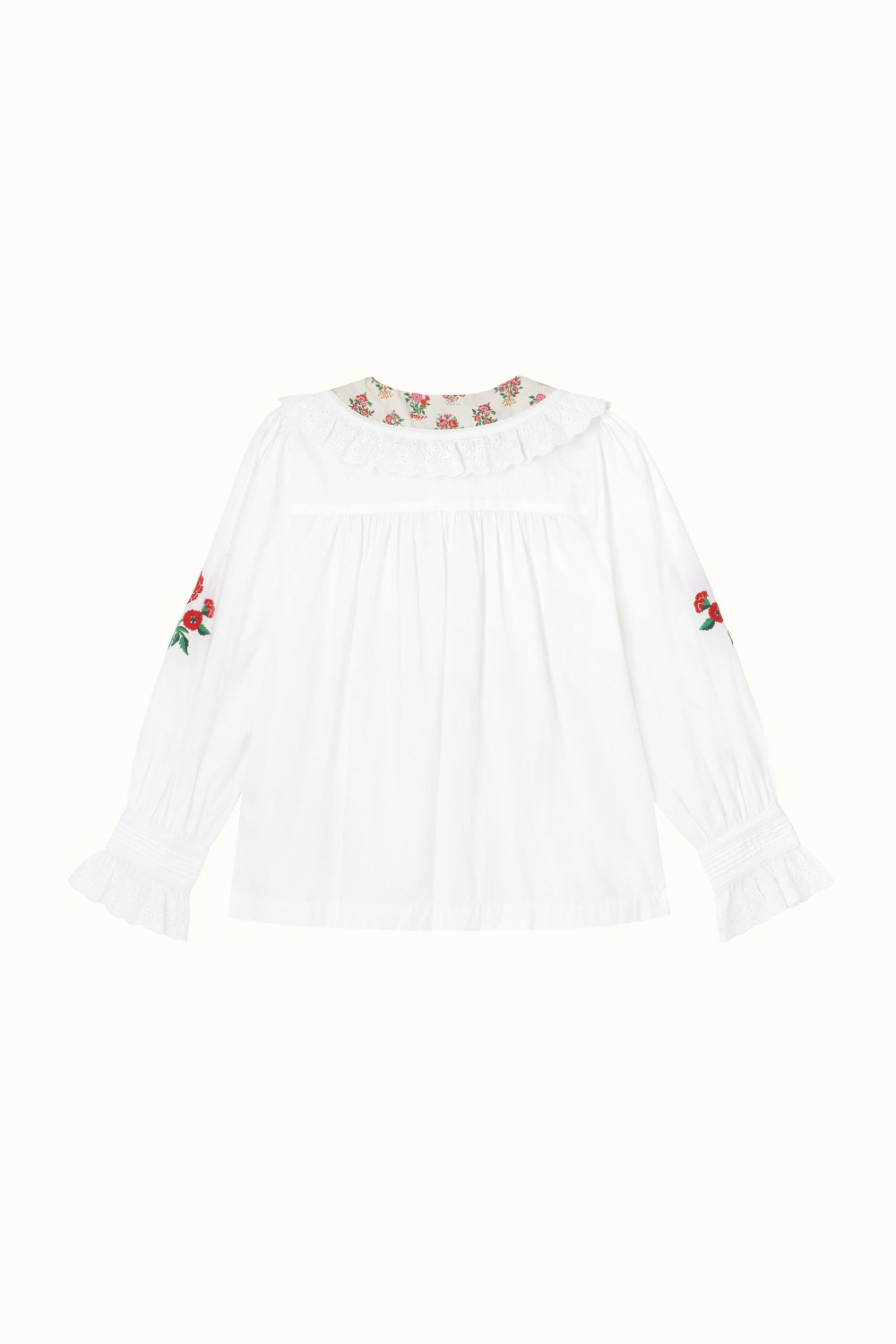 Carnation Embroidery Ruffle Collar Blouse