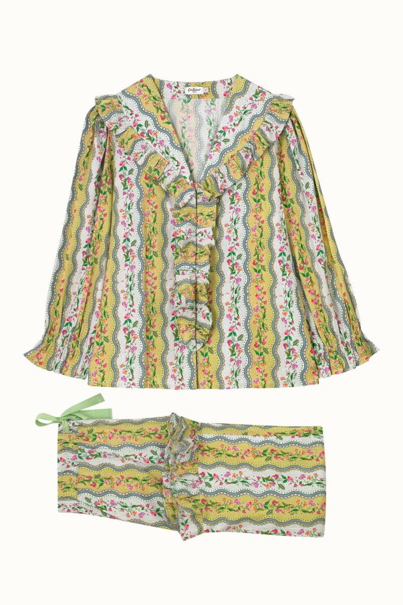 Sweet Pea Stripe Ruffle Collar Long PJ Set