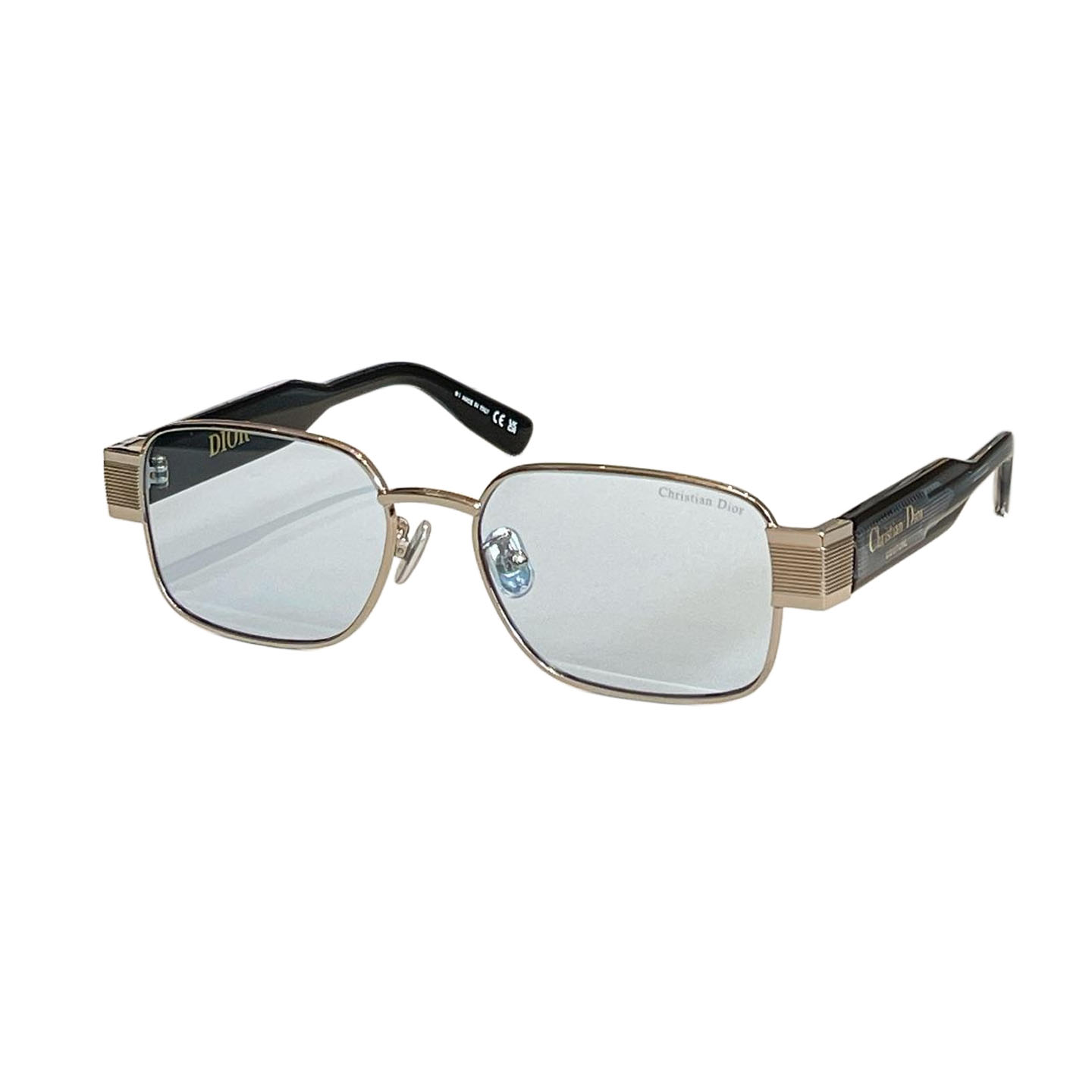 DIOR square frame glasses blue silver/blue light gold/black light gold color Size 54口17-145
