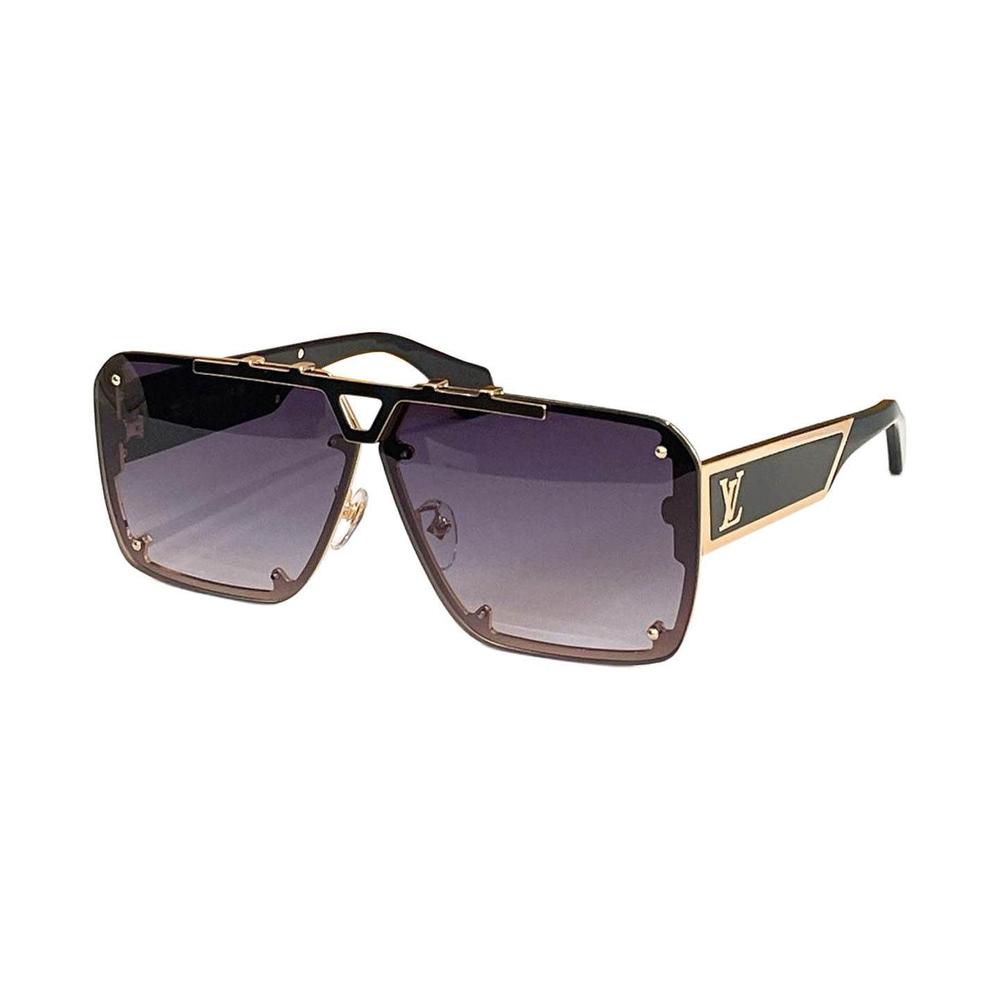 Louis Vuitton square frame glasses eggplant/brown/black gold/black green color Size 70口12-140