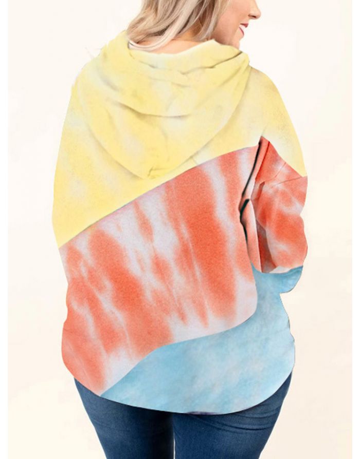 Plus Size Stitching Color Hoodies Women Fall Winter New Long Sleeve Multi-color Sweatshirt Tops