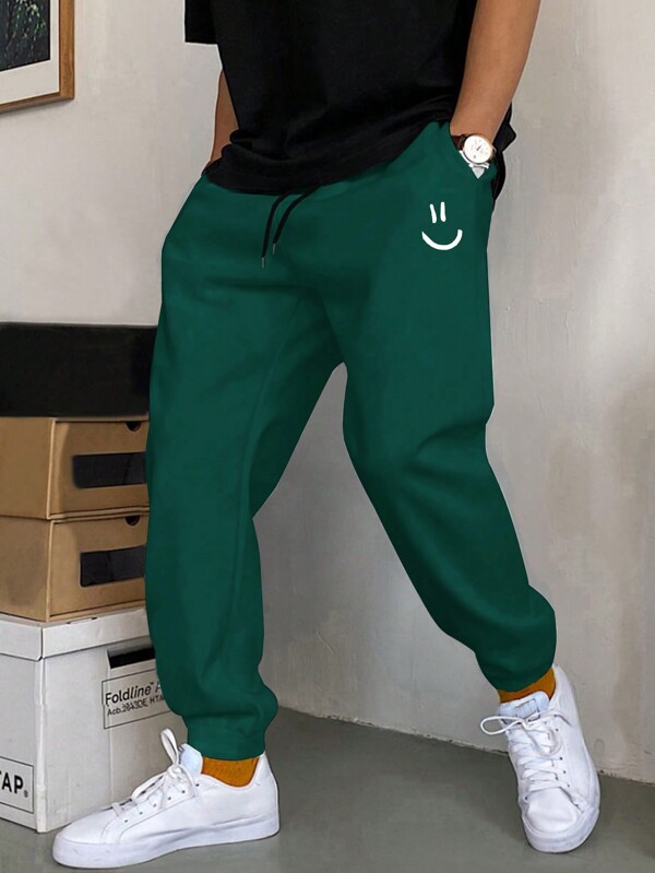 Men Expression Print Drawstring Waist Sweatpants