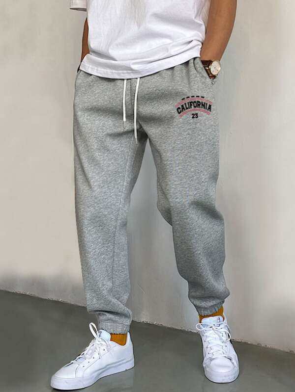 Men Letter Graphic Drawstring Waist Sweatpants