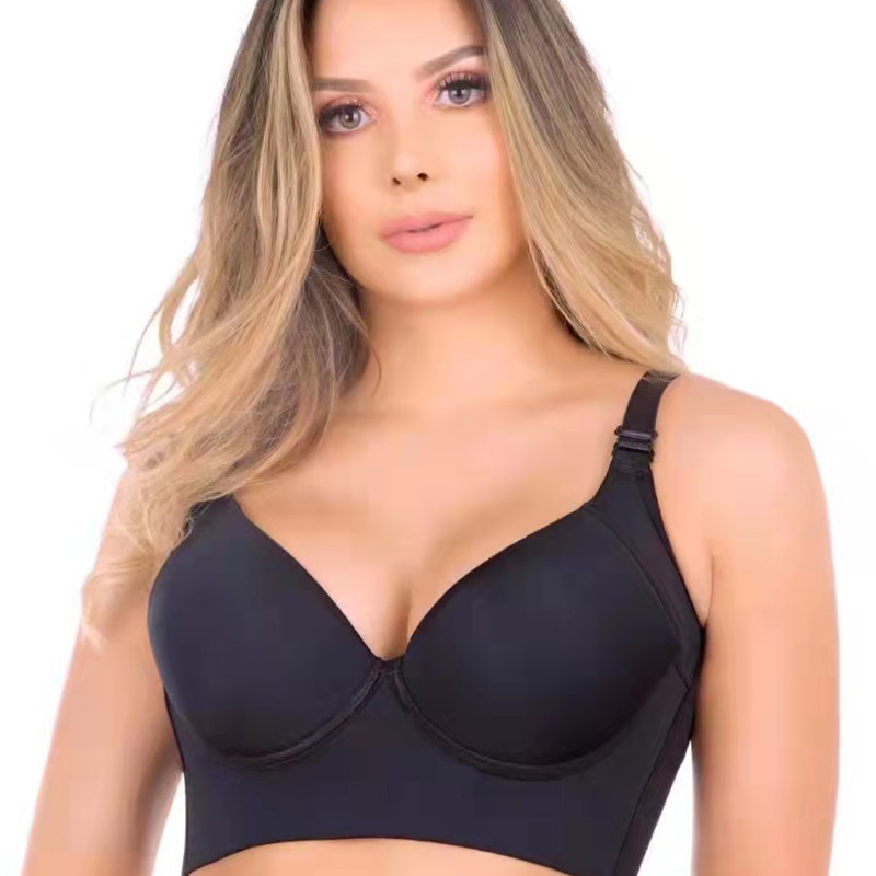 Women Push Up Sports Bra Deep Cup Full Back Incorporated Coverage Hide Back Fat Bra with Shapewear (2 Pcs)