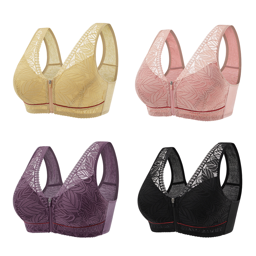 Soft Cotton Cup Front Zipper Unwired Tank Top Lace Bra