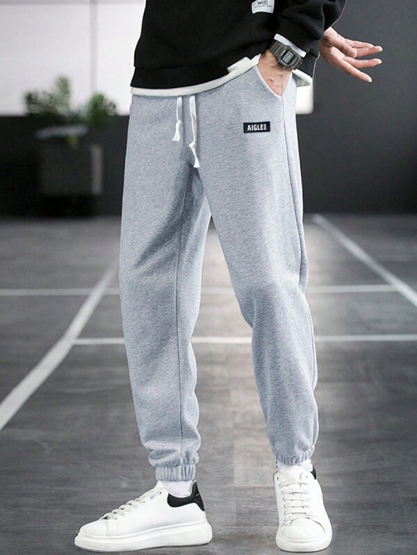 Men Letter Patched Drawstring Waist Sweatpants