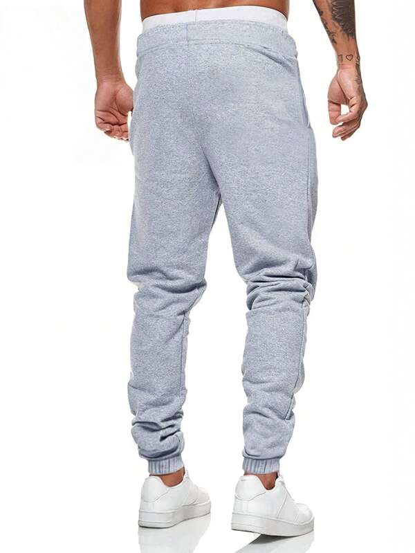 Men Letter Patched Drawstring Waist Sweatpants