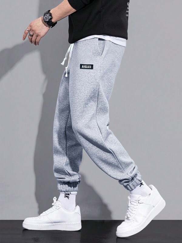 Men Letter Patched Drawstring Waist Sweatpants