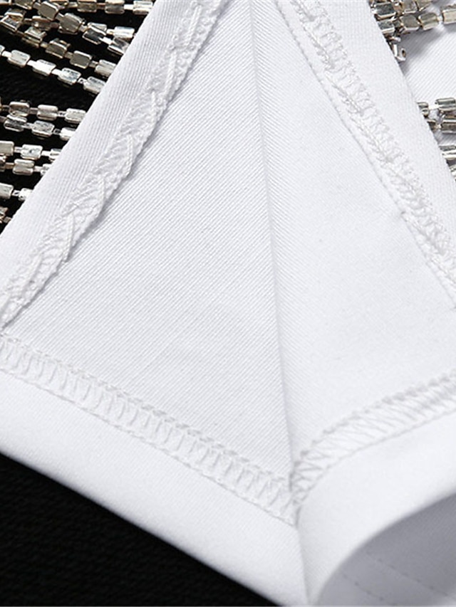 Women's Sequin Dress Fringe Dress Party Dress Sparkly Dress Homecoming Dress Mini Dress Black White Sleeveless Tassel Spring Spaghetti Strap Hot Slim