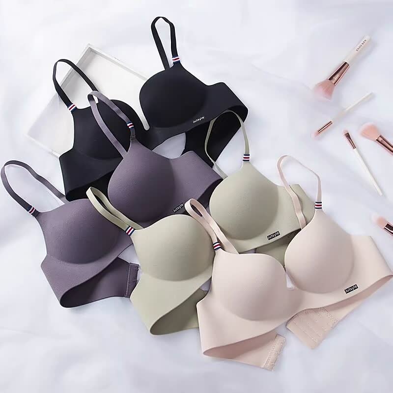French Style Fashion British Pattern Element Simple Seamless One-piece No Rim Underwear Comfortable Bra