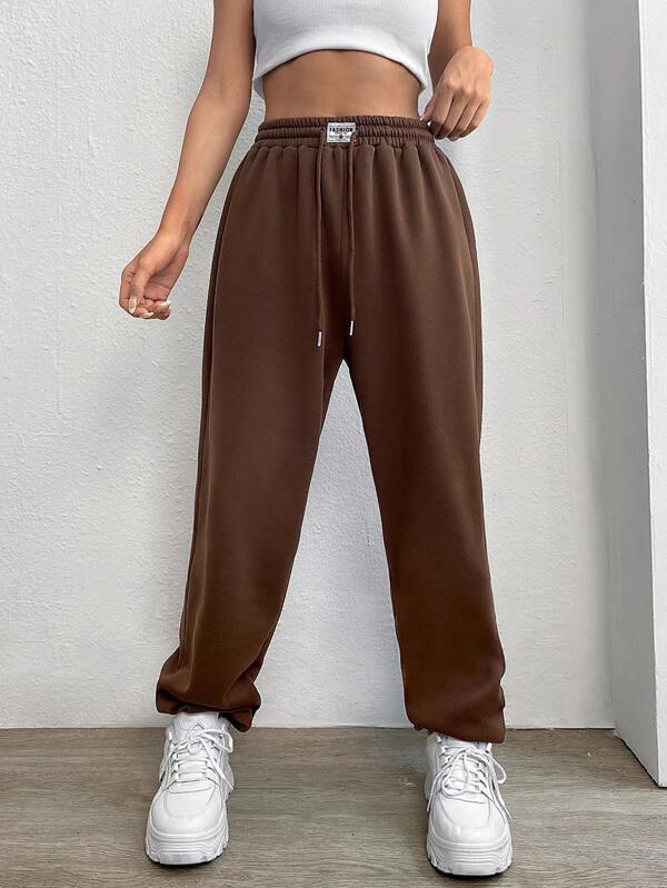 Letter Patched Drawstring Waist Sweatpants