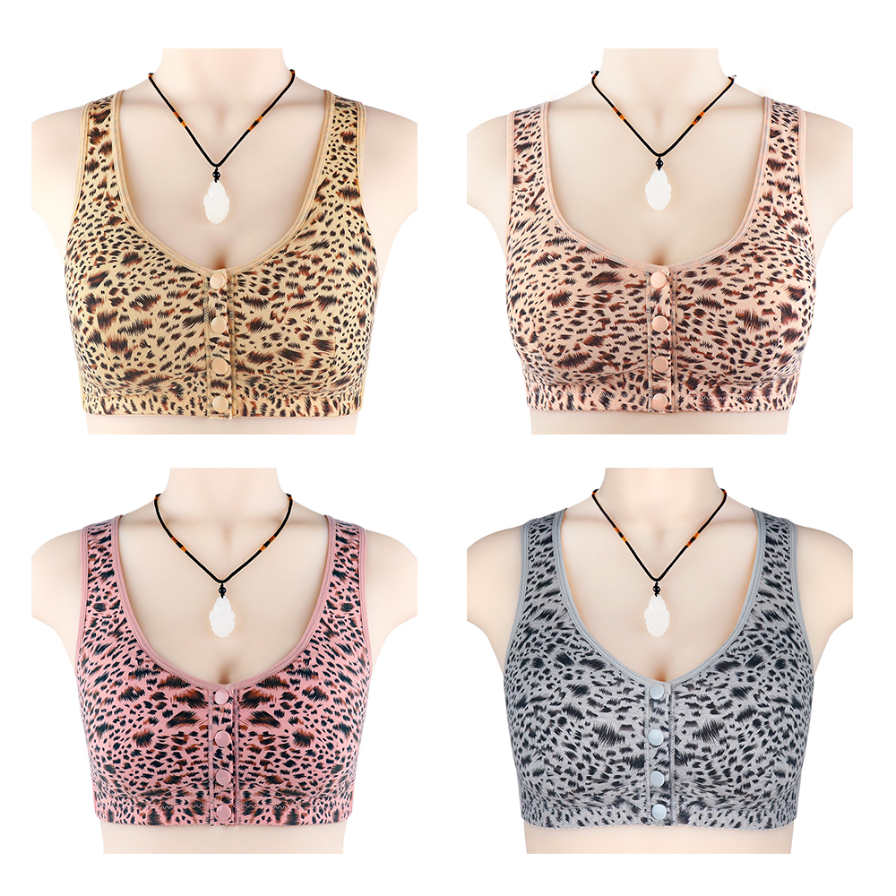 Front Button Lingerie Women Leopard Print Unwired Tank Top Bra