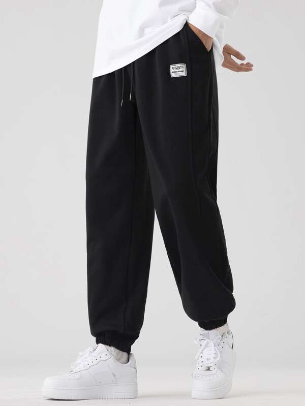 Men Slant Pocket Patched Sweatpants