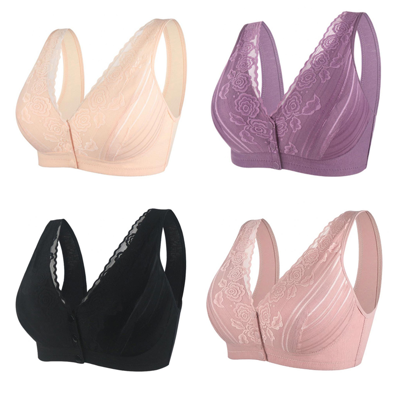 Front Button Lingerie Womens Lace Unwired Wide Strap Tank Top Bra